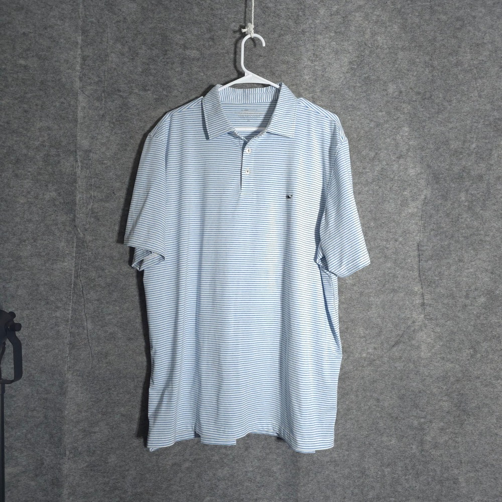 Vineyard Vines Sankaty Polo Men XL Blue Striped Performance Stretch 1G010159